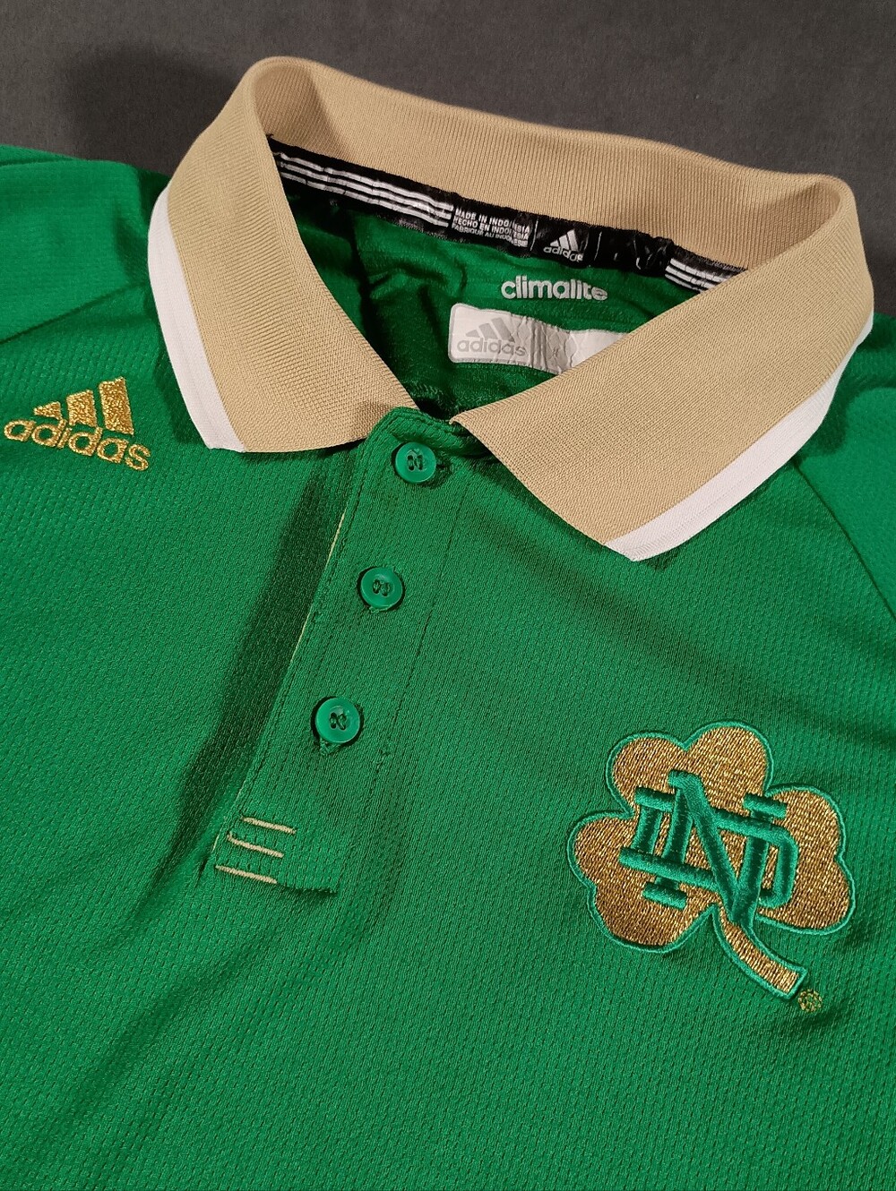 Adidas Notre Dame Fighting Irish Embroidered Lightweight Men's Large Green Polo